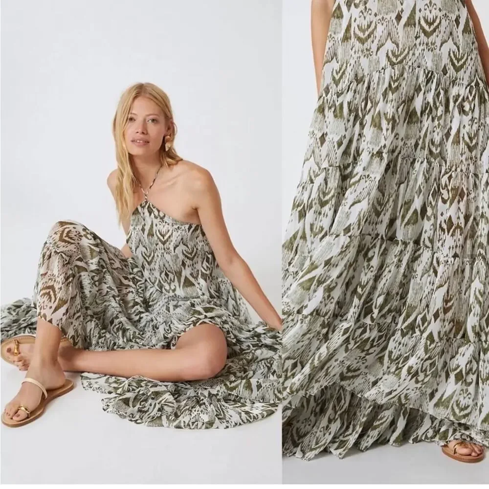 MISA Los Angeles Andromeda Dress Spring Ikat Print Large NWT